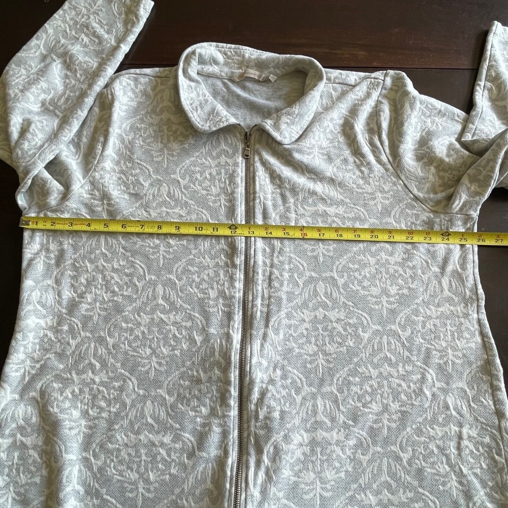 Soft Surroundings Grey White Damask Zip Front Robe Housecoat 3X 5CD06 Plus Size - Picture 4 of 5